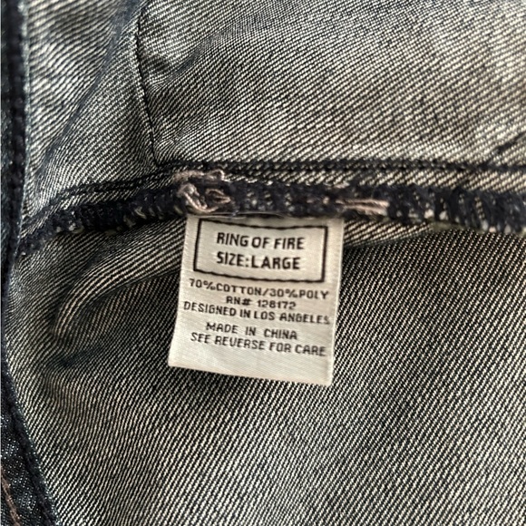 NWOT Ring of Fire Denim Vest Jacket – Military Patch Biker Style – Size L - Picture 8 of 9